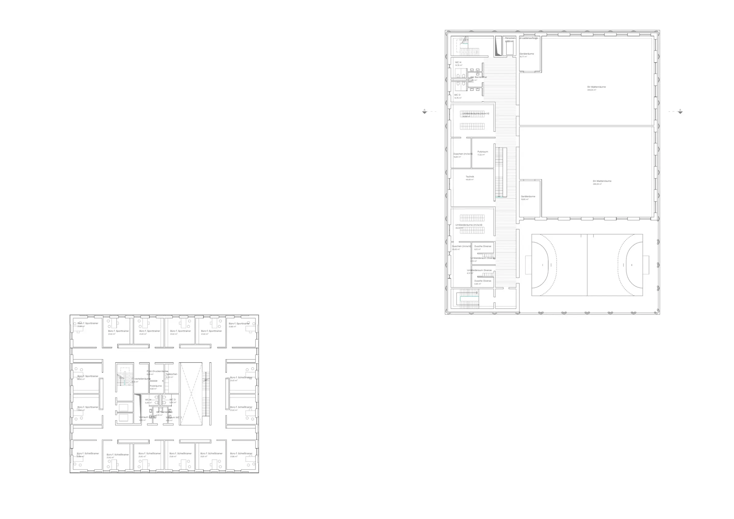 Neubau Bildungs- und Wissenschaftszentrum Generalzolldirektion Sigmaringen – Zeichnung: Sporthalle Grundriss OG 1 200